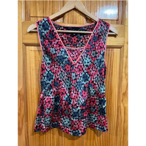 Marc Jacobs 100% Silk Floral Sleeveless Peplum Blouse Pink Blue Black 4